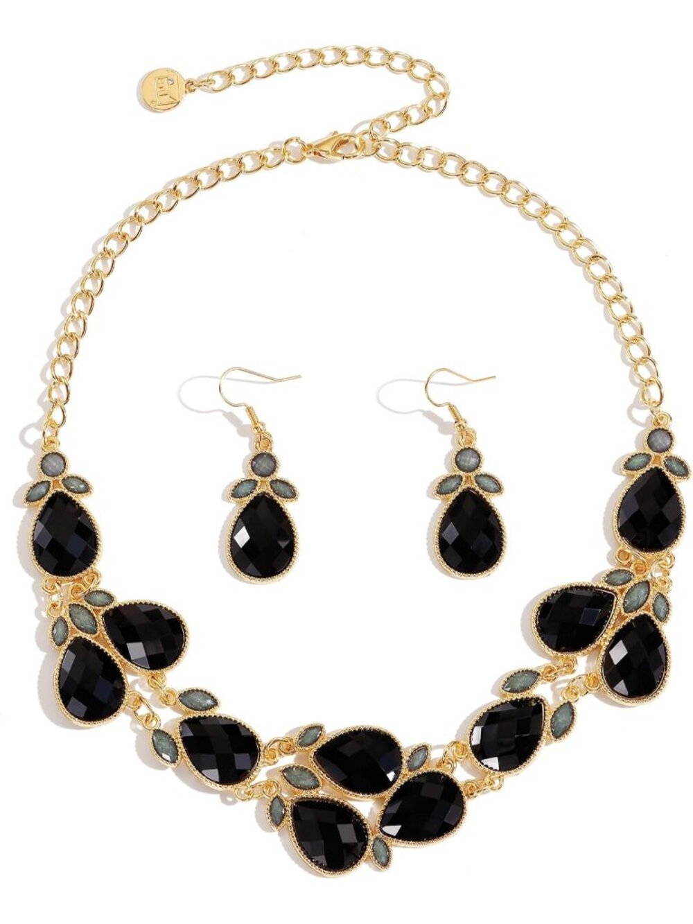 Women's Black Gold Water Drop Collar Necklace Earrings Set Statement Jewelry